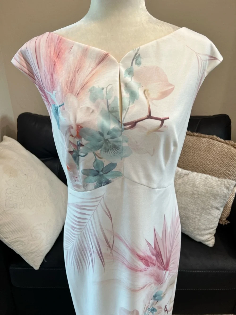 Ted Baker Cream Midi Dress with Pink and Blue Floral Print - Picture 4 of 6